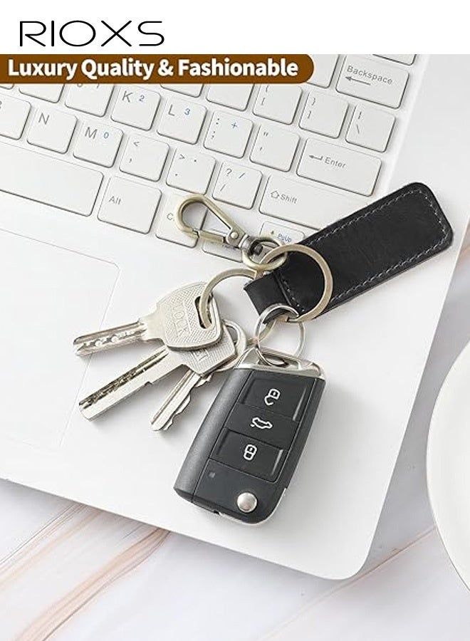 ريوكس سلسلة مفاتيح فاخرة مصنوعة يدويًا من الجلد الأصلي للرجال والنساء، حامل مفاتيح سيارة بمظهر عتيق، مصنوع من جلد البقر عالي الجودة مع قطع معدنية متينة، إكسسوار يومي على الطراز القديم، أسود - Image 3